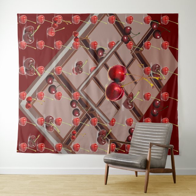 Tenture Cerises et chocolat avec rouge foncé (En situation (horizontale))