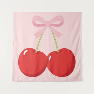 Tenture Cerises Rouges avec Nœud Rose Coquette Cottage Chi