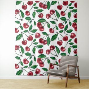 Tenture Cerises rouges sur blanc