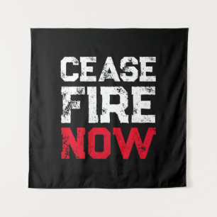 Tenture Cessez le feu Maintenant blanc rouge noir grunge t