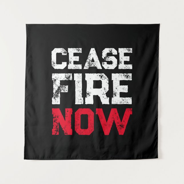 Tenture Cessez le feu Maintenant blanc rouge noir grunge t (Devant)