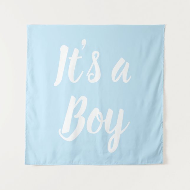 Tenture C'est un garçon, shower bébé bleu clair, révélatio (Devant)