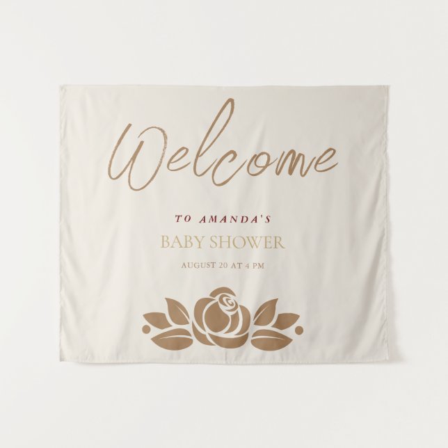 Tenture C'est une fille Shower Bébé Fleurs Blanches Dorées (Devant (Horizontal))