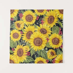 Tenture Champ de tournesol : aquarelle noir arrière - plan