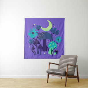 Tenture champignons et fleurs - Bleuet pourpre