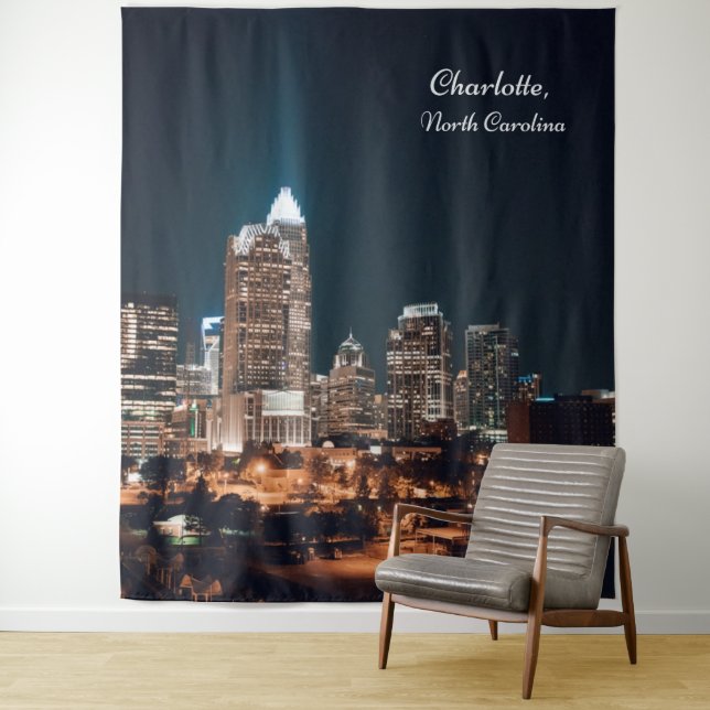 Tenture Charlotte North Carolina City Skyline Nuit (En situation)