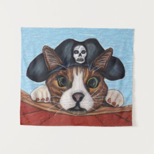 Tenture Chat à l'air mignon en bateau Casquette pirate noi