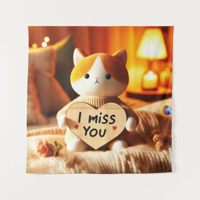 Tenture Chat adorable peluche avec message de coeur (Devant)