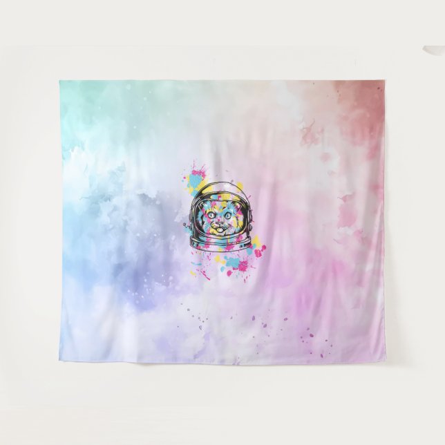 Tenture Chat astronaute (Devant (Horizontal))