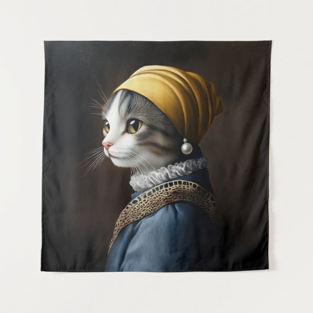 Tenture Chat avec oreille perle (Devant)