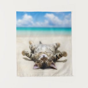 Tenture Chat bronzage à la plage
