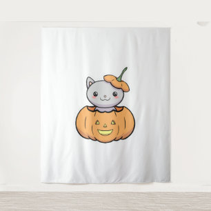Tenture Chat Citrouille d'Halloween
