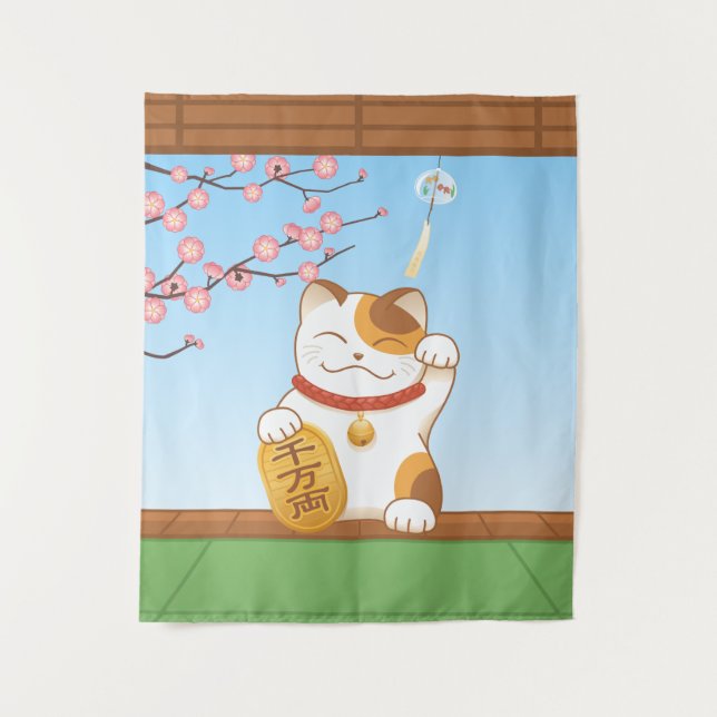 Tenture Chat de calicot chanceux japonais, Maneki Neko (Devant)