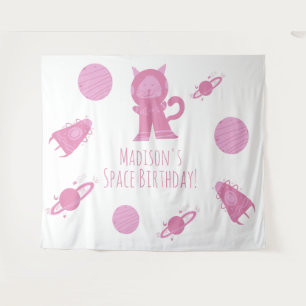 Tenture Chat de l'espace Rose Galaxie Anniversaire