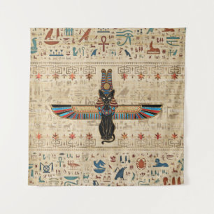 Tenture Chat égyptien - Bastet sur le papyrus