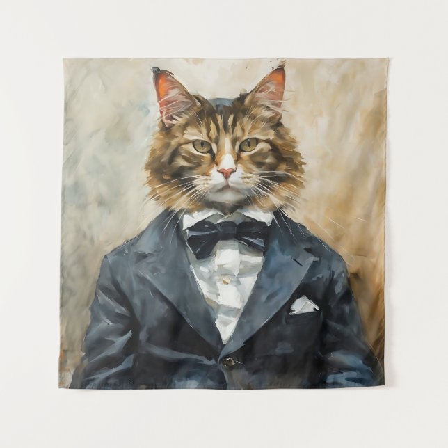 Tenture Chat en costume (Devant)