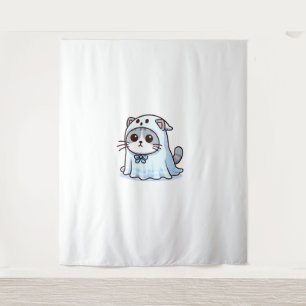 Tenture Chat en costume fantôme pour Halloween