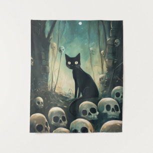 Tenture Chat et crâne d'Halloween