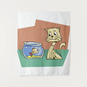 Tenture Chat et cuvette de poisson