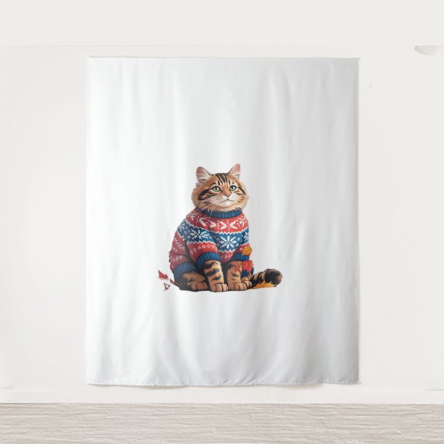 Tenture Chat Leaf Automne Bonjour Automne Funny Chat Kitte (Devant)