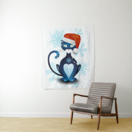 Tenture Chat noir avec Casquette Père Noël