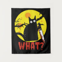 Chat noir avec couteau sanglant dire What_ Drôle M
