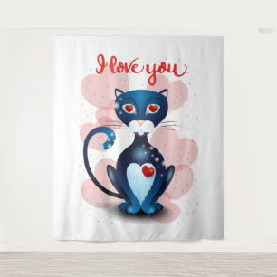Tenture Chat noir en amour