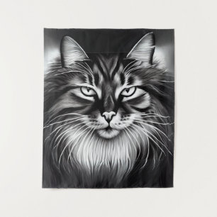 Tenture Chat norvégien en noir et blanc
