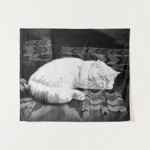 Tenture Chat perse blanc couché