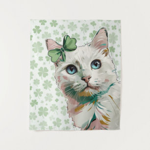 Tenture Chat shamrock aux yeux bleus