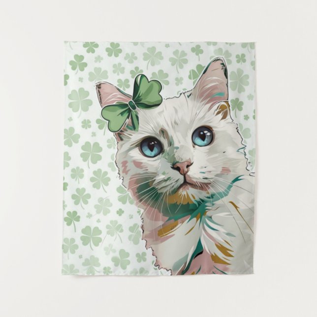 Tenture Chat shamrock aux yeux bleus (Devant)