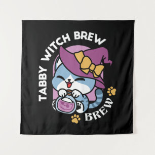 Tenture Chat Tabby Halloween – Chapeau de Sorcière & Art d