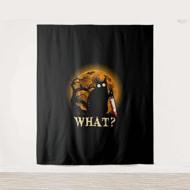 Tenture Chat W Meurtre Chat Avec Couteau Halloween (Devant)