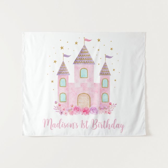 Tenture Château de Princesse Pink Or moderne Anniversaire (Devant (Horizontal))