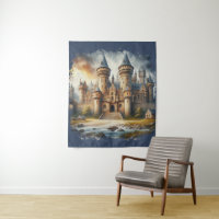 Château médiéval au coucher du soleil avec ciel at