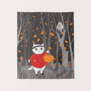 Tenture Chaton mignon d'Halloween & Citrouille de Jack-o’-