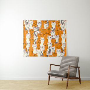 Tenture Chats blancs et gingembre motif yeux verts yeux bl