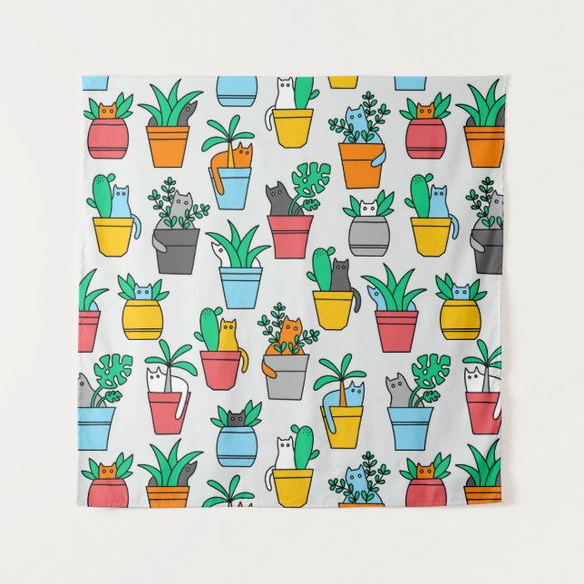 Tenture Chats dans les pots à fleurs (Devant)