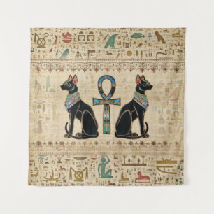 Tenture Chats égyptiens et croix de cheville