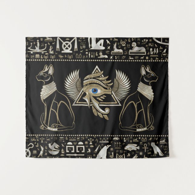 Tenture Chats égyptiens et l'oeil de Horus Tapestry (Devant (Horizontal))