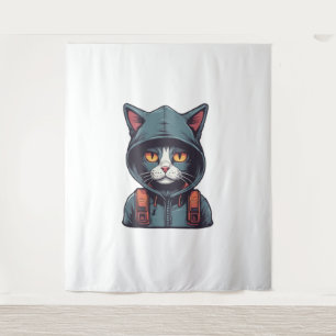 Tenture chatte mignonne portant un hoody vert