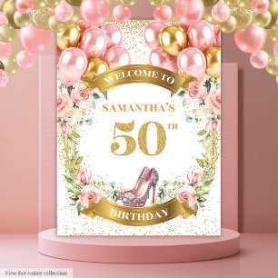 Tenture Chaussures à talons roses pailletées or pour un 50