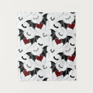 Tenture Chauves-souris aux Coeurs rouges et silhouettes de