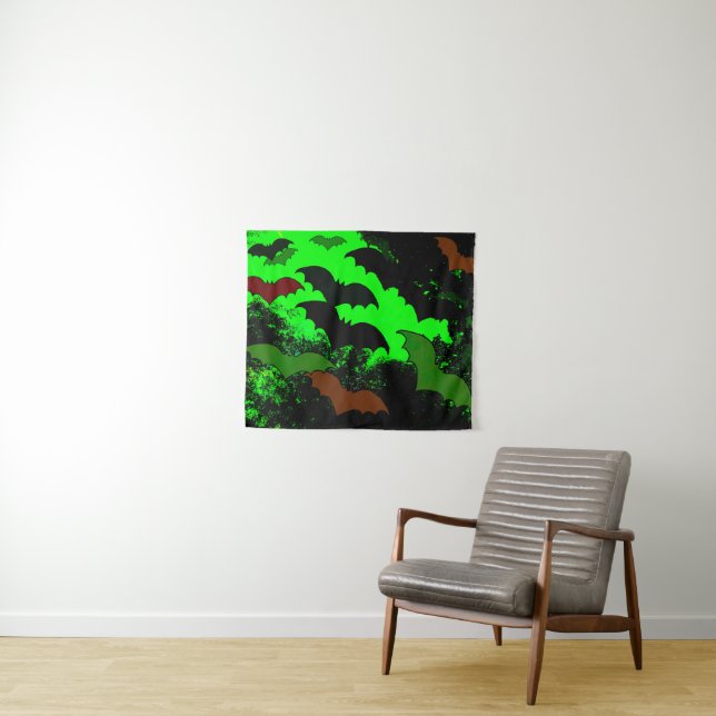 Tenture Chauves-souris en vol vert (En situation (horizontale))