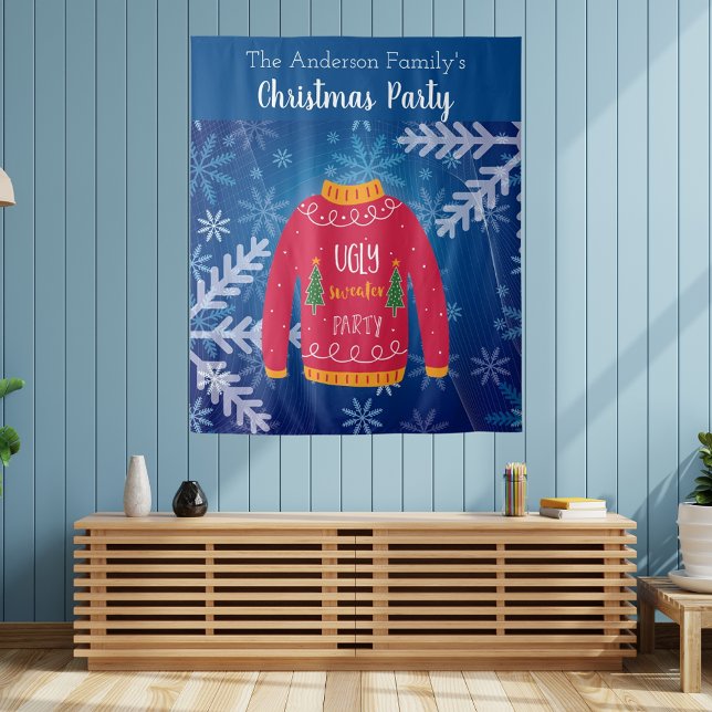 Tenture Chemise de Noël hideuse pour fête rouge bleu floco (Créateur téléchargé)
