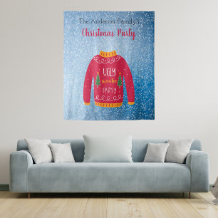 Tenture chemise laide de Noël rouge bleu neige