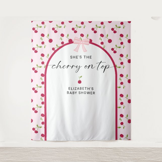Tenture Cherry On Top Baby Shower Coquette Bow Backdrop (Devant)