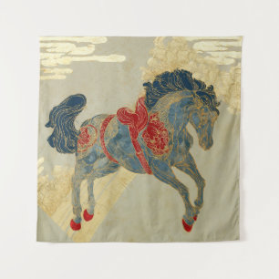 Tenture Cheval bleu royal orné