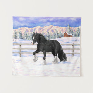 Tenture Cheval d'attelage noir et blanc de la bannière Tzi