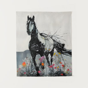 Tenture Cheval noir en Fleur sauvage